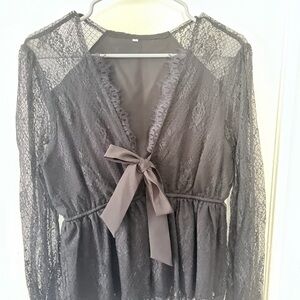Lace Tie-Front Women's Top — Black